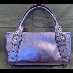 The Find Purple Metallic Zippered Satchel